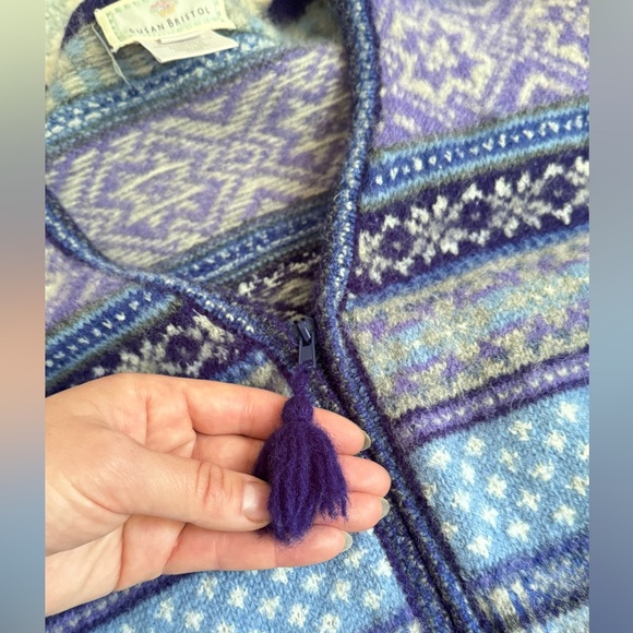 Susan Bristol Wool Cardigan Sweater Purple Multi V-Neck Zip Long Sleeve Size XL - Picture 7 of 9